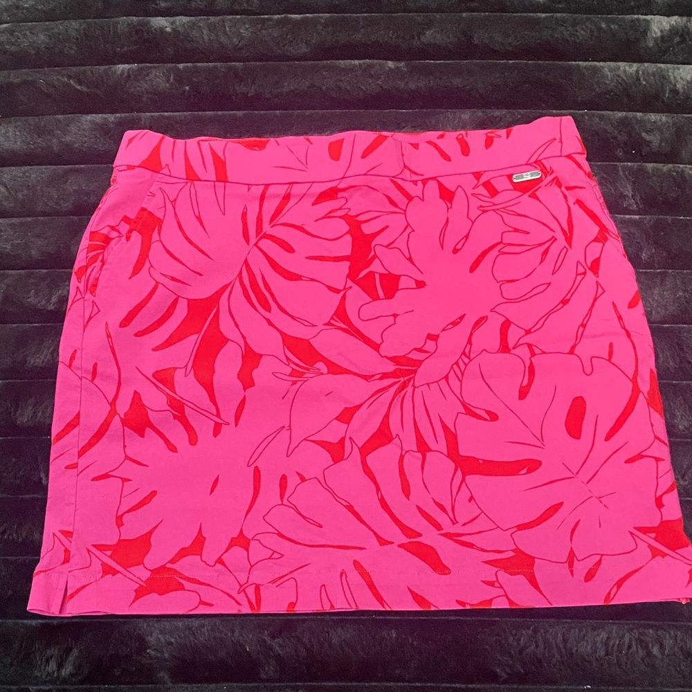 Rafaella Pink Leaf Print Pencil Skirt
